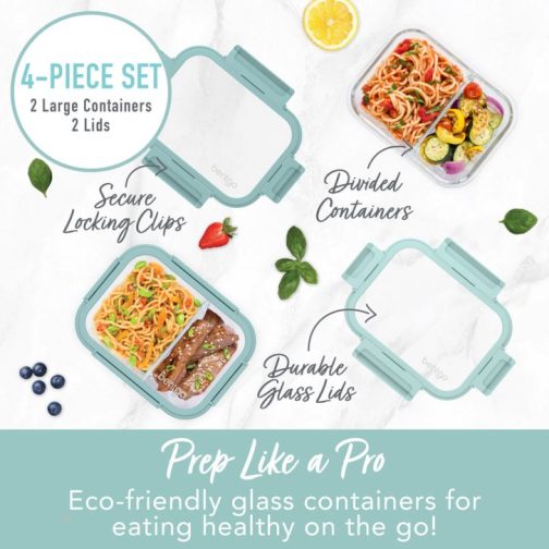 Bentgo Glass Leak-Proof Meal Prep Set (4pc) Meal Prep Containers UK | Bentgo UK 9573-ENJOB - Image 2